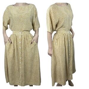 VTG 80s Silk Secretary Skirt Set Size M/12 Yellow Ditzy Floral Saks Fifth Avenue